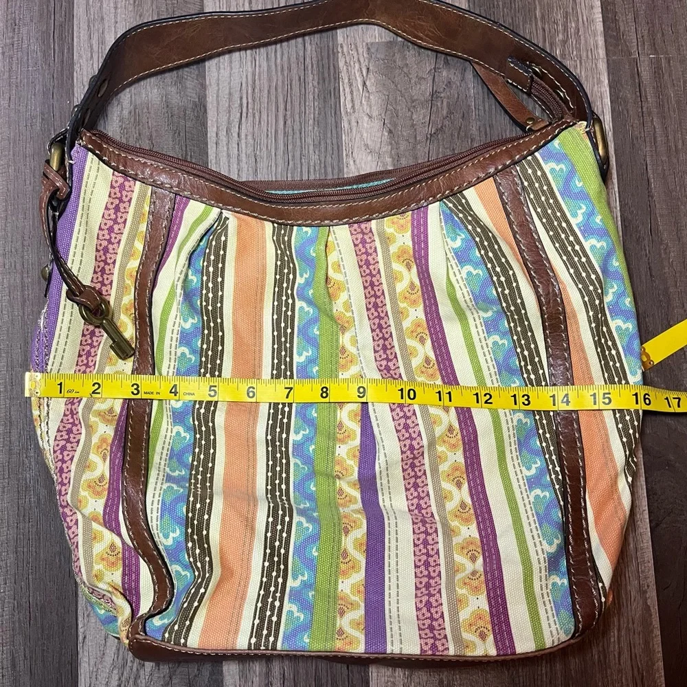 Fossil Striped Multicolor Patchwork Fabric/Leather Boho Shoulder Bag
